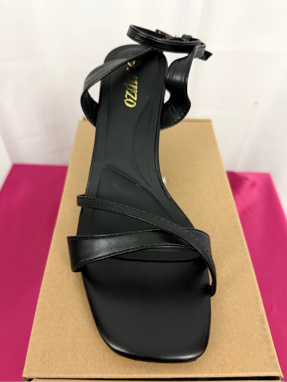 Black Ankle-Strap Square Toe 3” Short Stiletto Heel Sandals US 7 & 9.  NWT - Picture 3 of 15